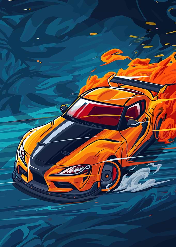 Orange Sports Car with Flames