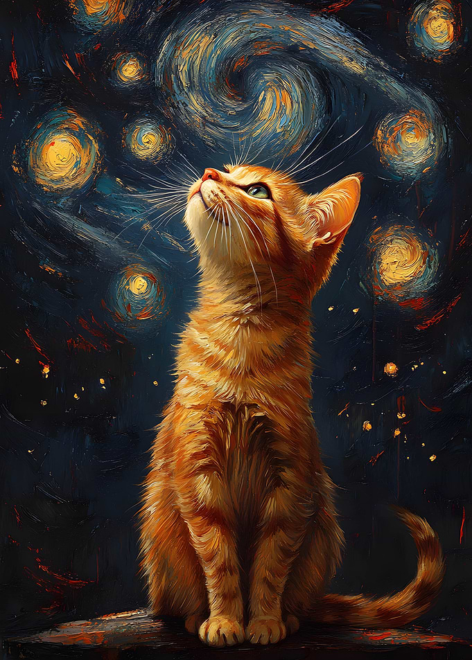 Cat at Starry Night
