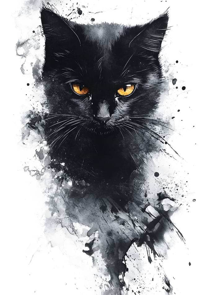 Dark Black Cat Watercolor Art