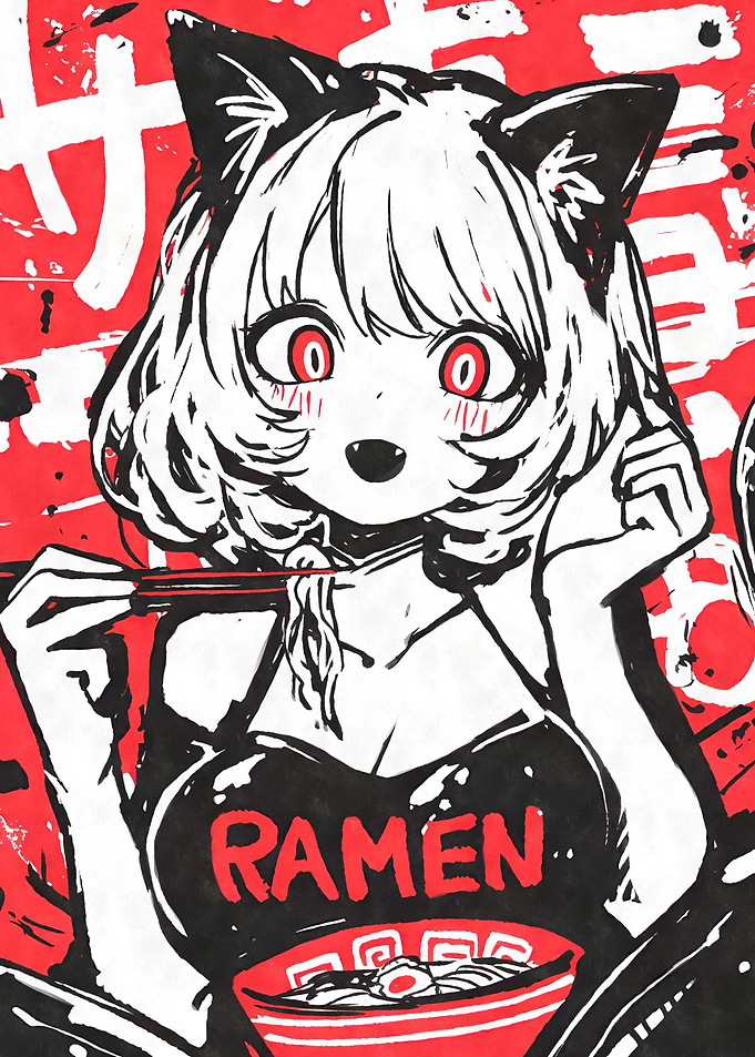 Anime Cat Girl Eating Ramen