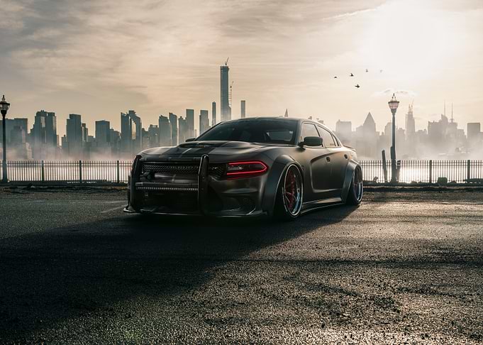 Black Dodge Charger in City