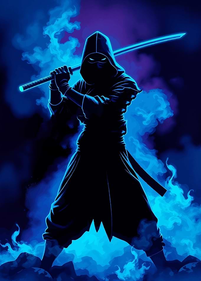 Silhouetted Ninja with Katana