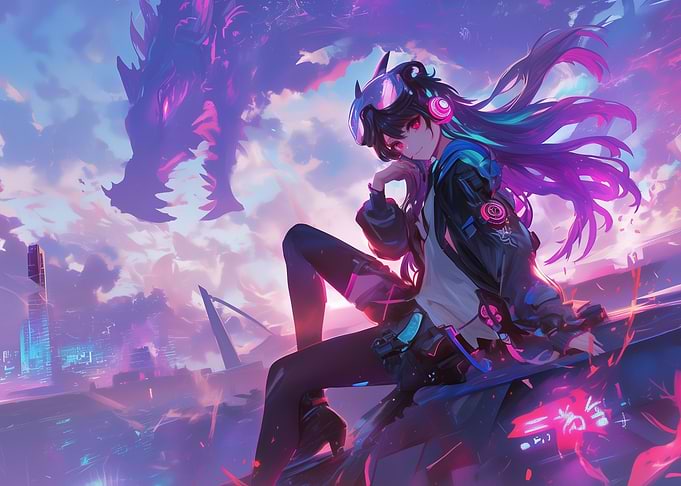 Anime Girl with Dragon