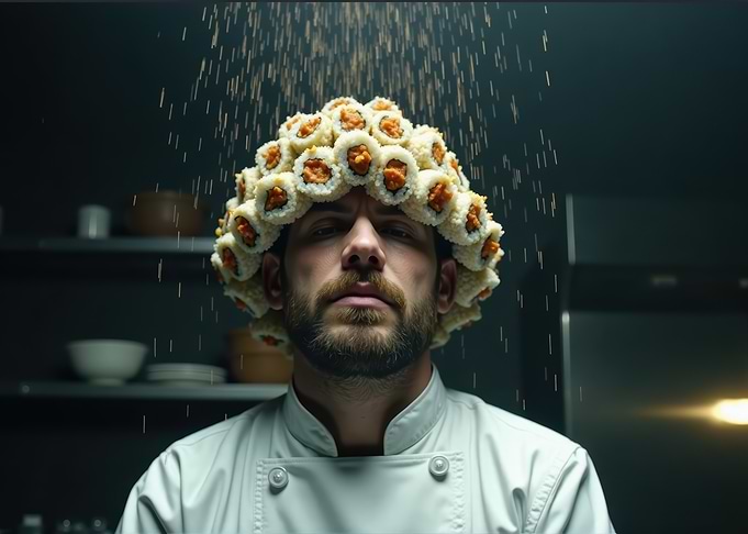 Sushi roll hat chef rain weird