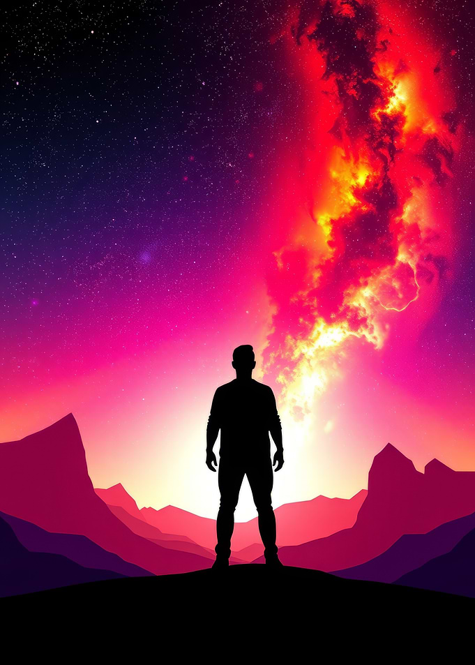 Silhouette Man Cosmic Sunset