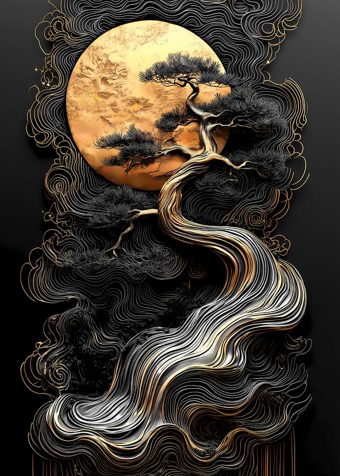 Gold & Black Bonsai Tree