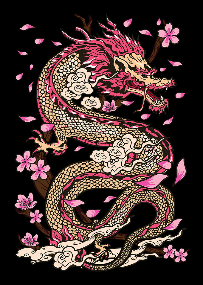 Japanese Dragon with Cherry Blossoms