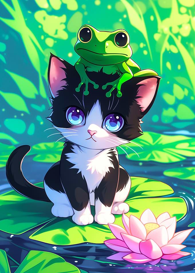 Cat and Frog Friends
