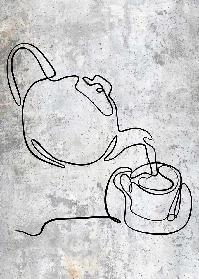 Minimalist Line Art Teapot Pouring Tea