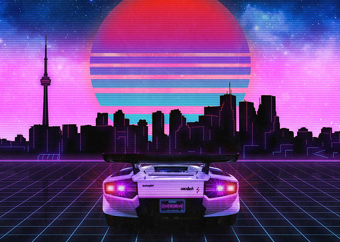 Retro Cityscape with Sports Car