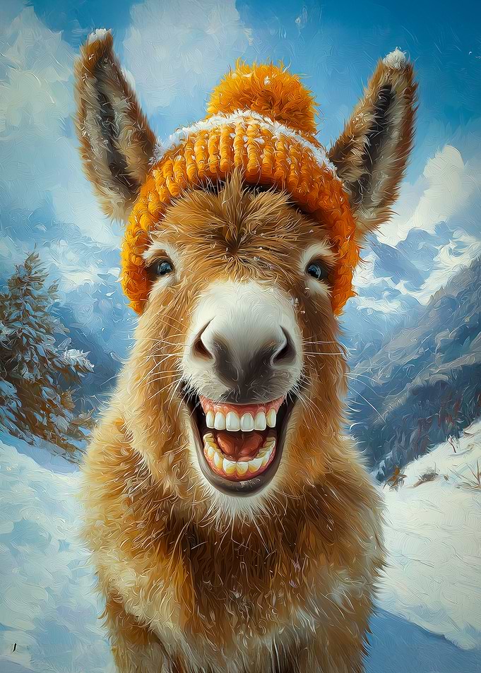 Smiling Donkey in Winter