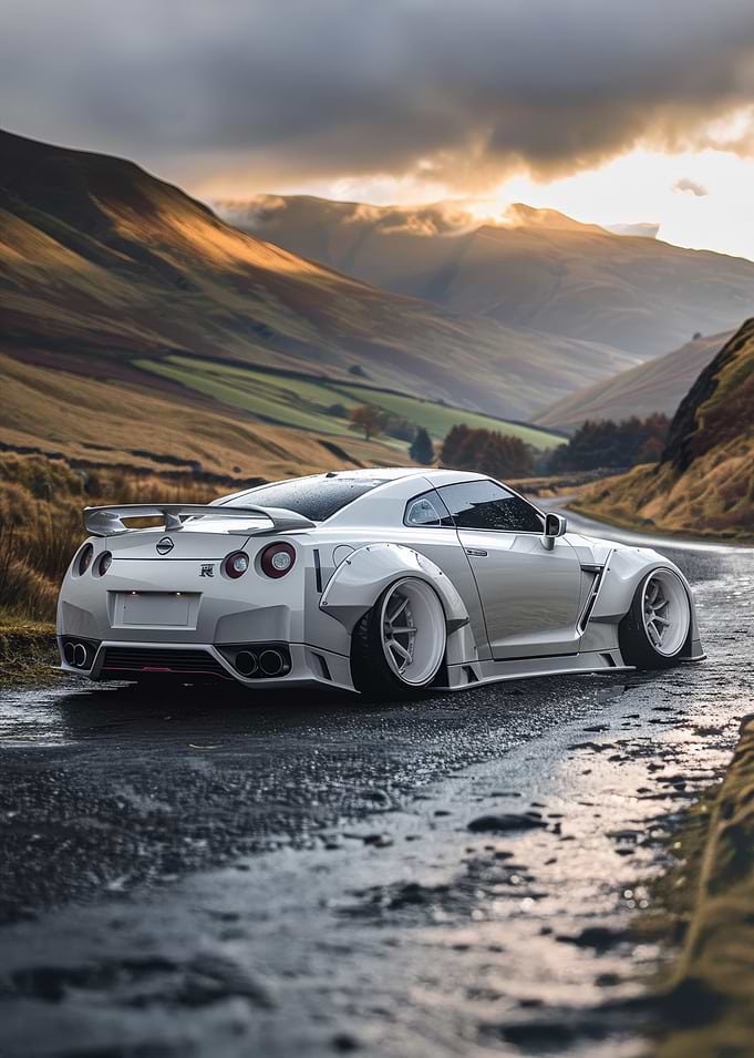 White Nissan GTR R35 in Mountain Pass