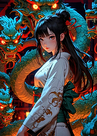 Anime Girl with Dragons