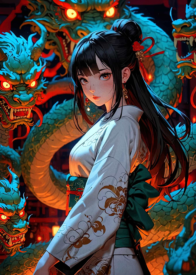 Anime Girl with Dragons