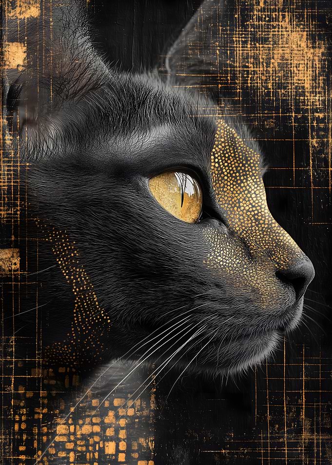 Black Devon Rex Cat with Golden Eye