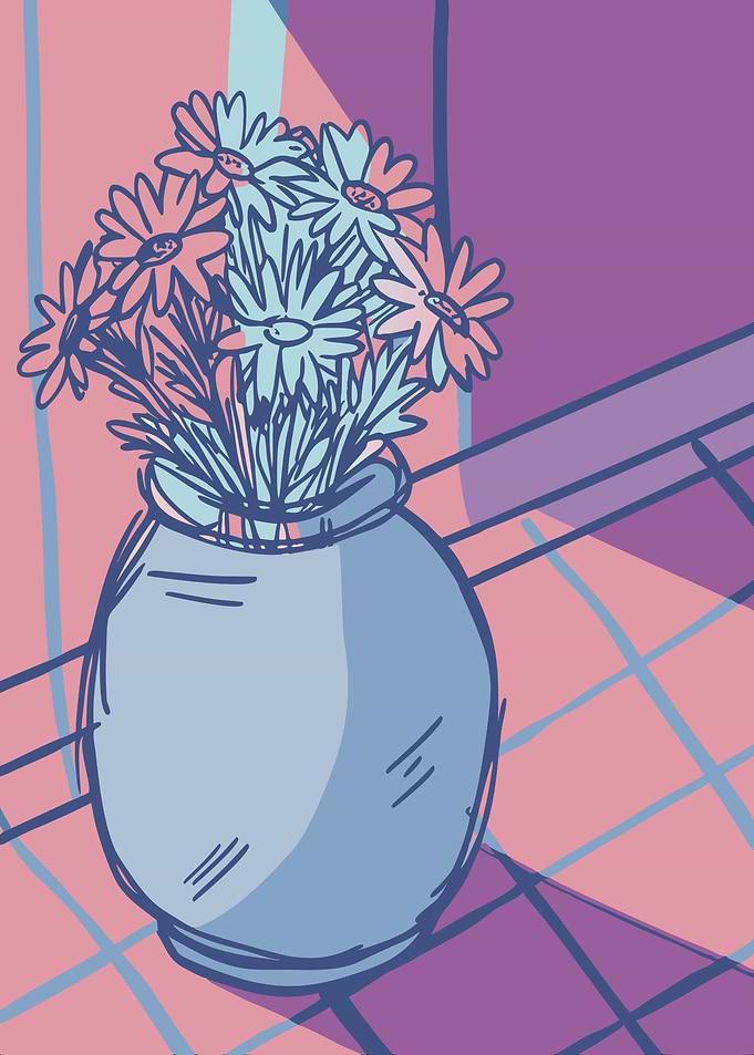 Quirky Hand-Drawn Flowers in Pink and Purple