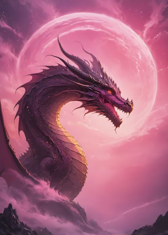 Dragon With Pink Moon
