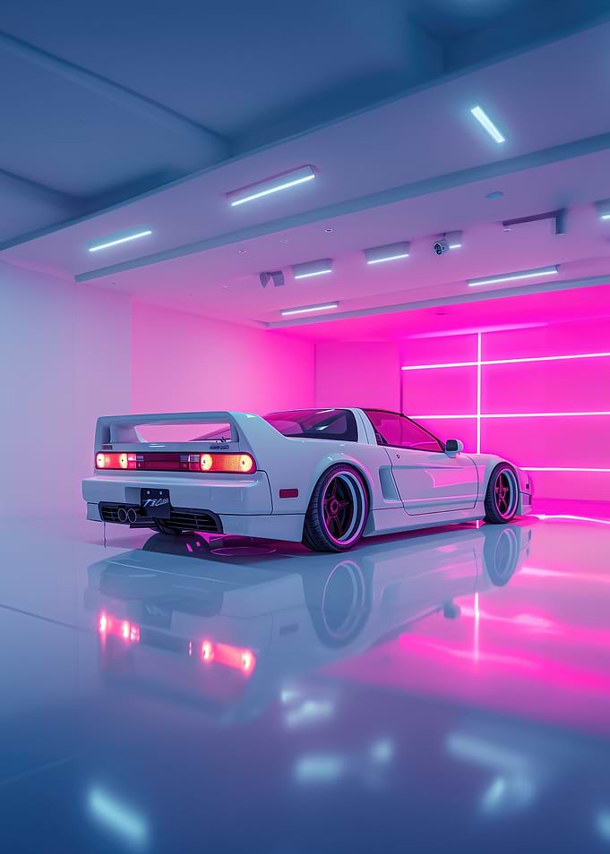 White NSX in Neon Garage