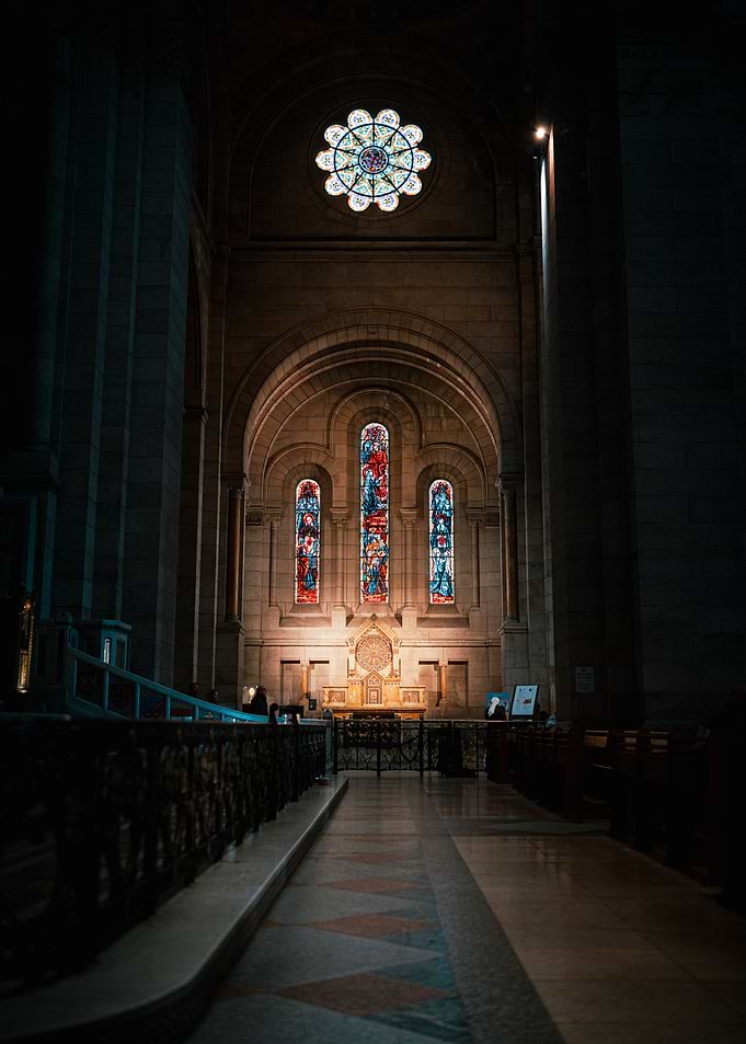 Cathedral Interior with Stained Glass