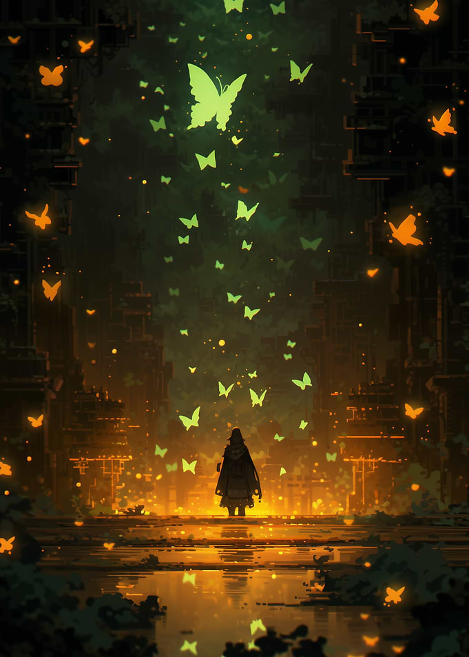Silhouette in Butterfly Rain