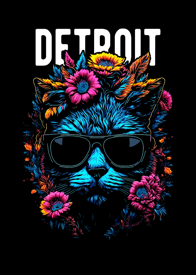 Detroit Cat with Flowers