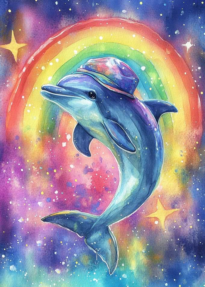 Rainbow Dolphin Watercolor