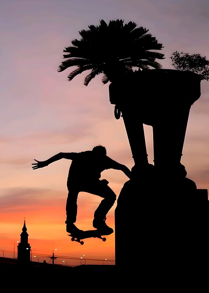Silhouette Skateboarder Sunset, wallpaper skateboarding