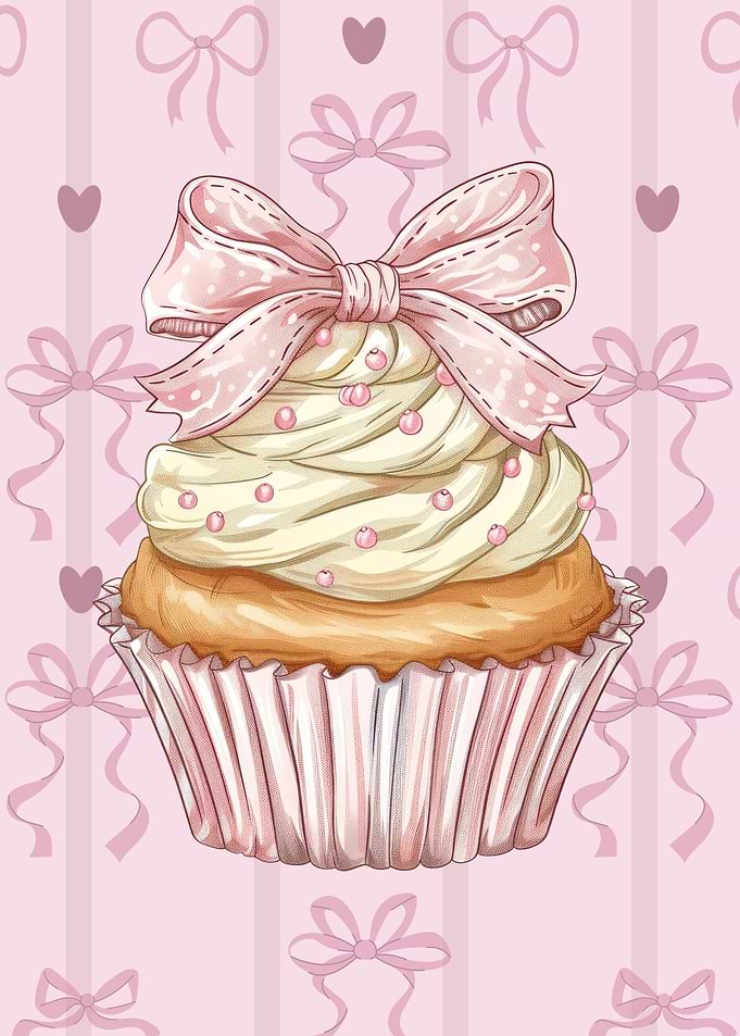 Coquette Cupcake with Pink Bow