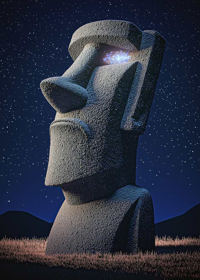 Moai Statue with Galaxies in its Eyes
