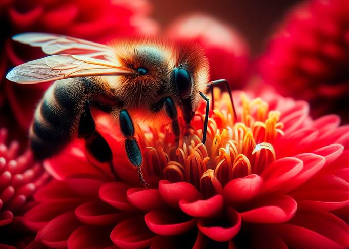 Bee on Red Flower