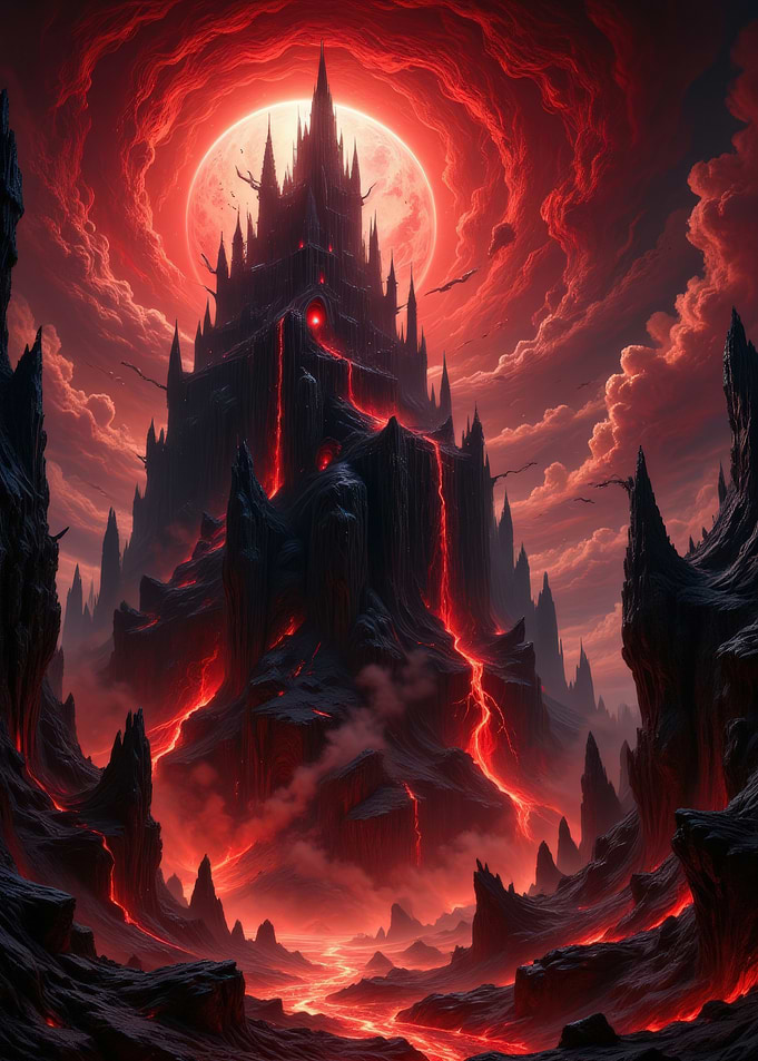 Lava Castle Under Blood Moon