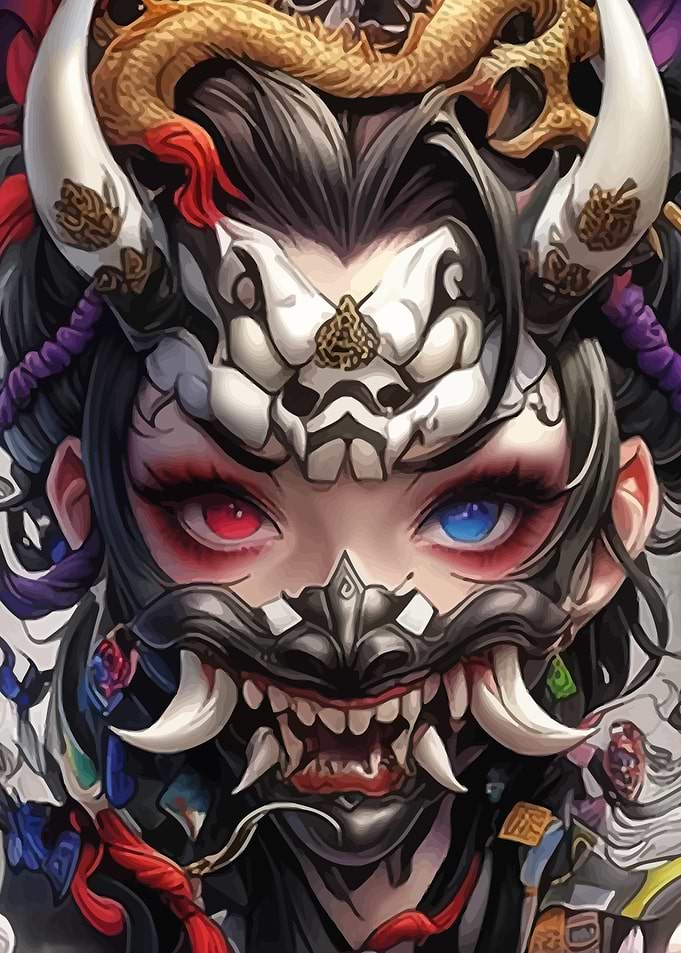 Anime Girl with Oni Mask