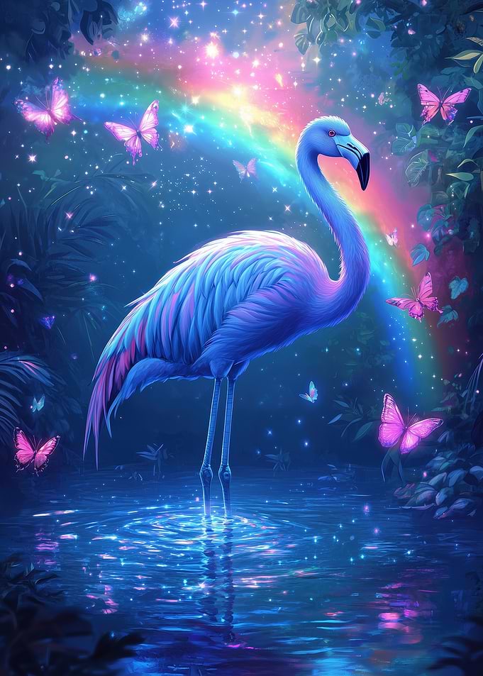 Pink Flamingo In Enchanted Forest
