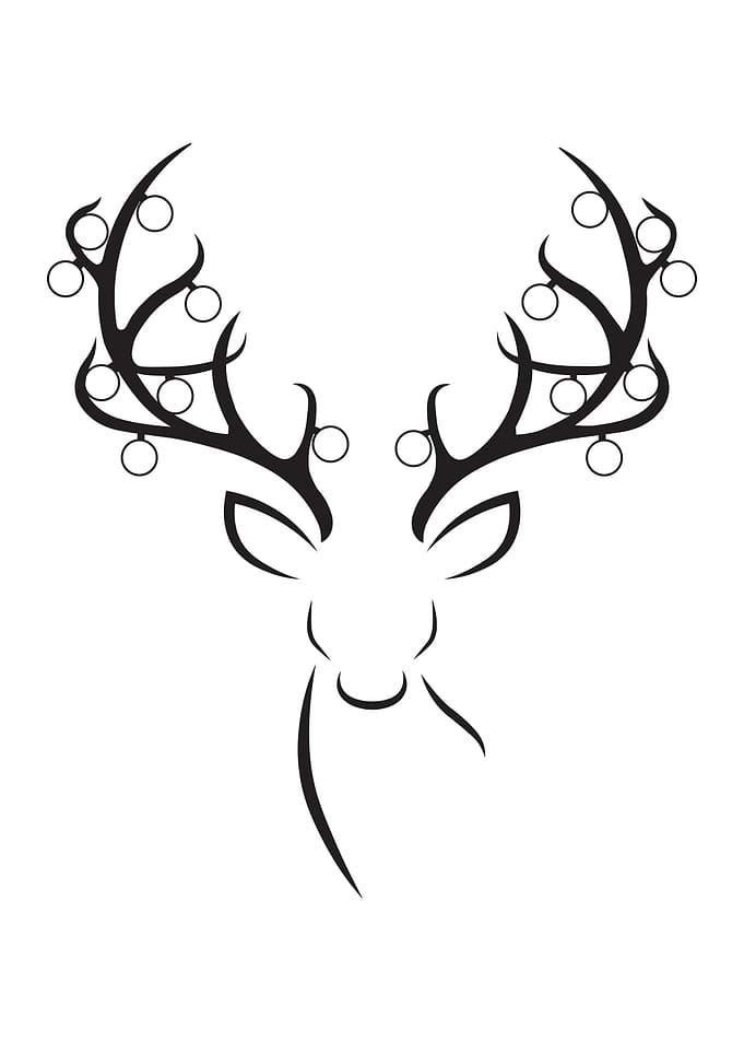 Reindeer Antlers with Ornaments Line Art Minimalistic