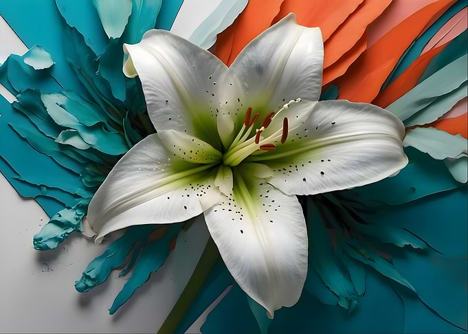 White Lily on Teal and Orange
