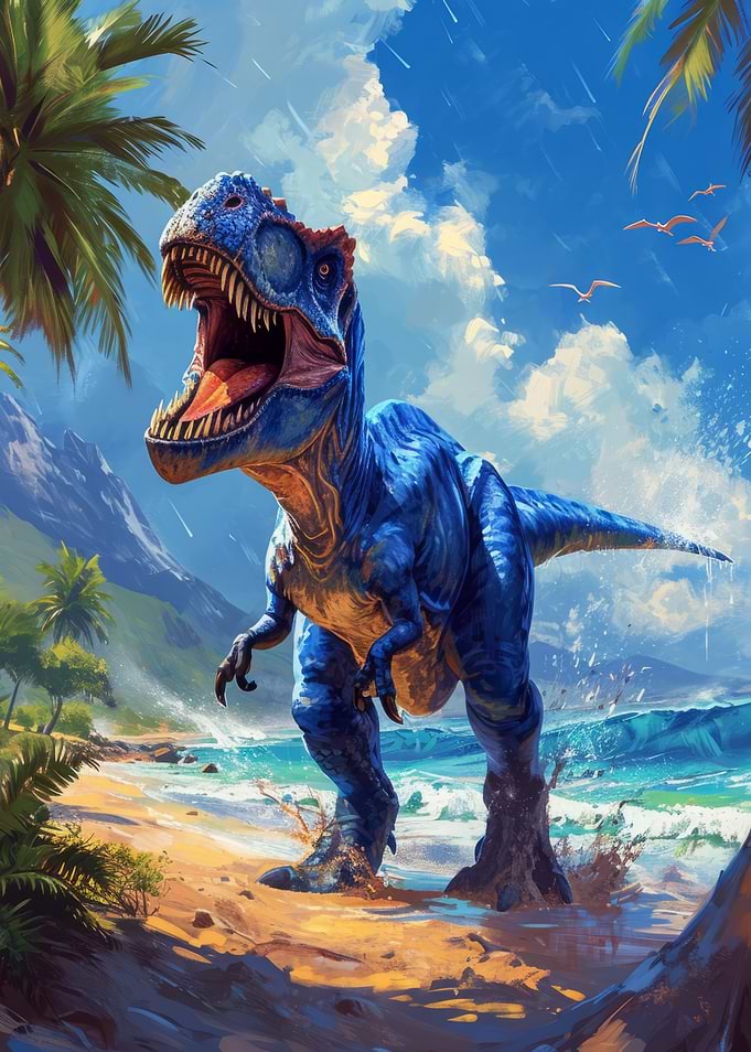 Blue T-Rex on Beach
