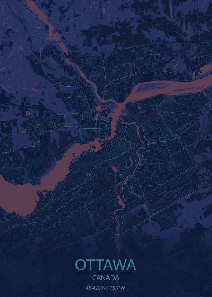 Ottawa Canada Blue and Purple City Map