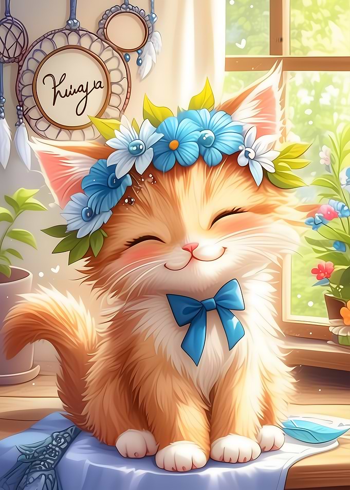 Cute Kitten with Flower Crown