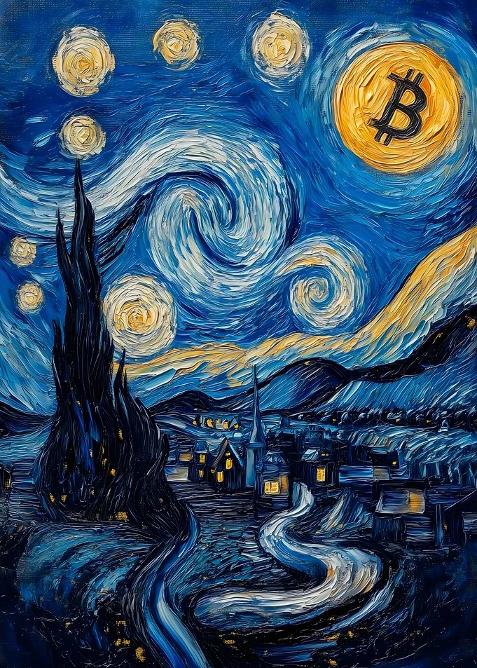 Bitcoin Starry Night Painting