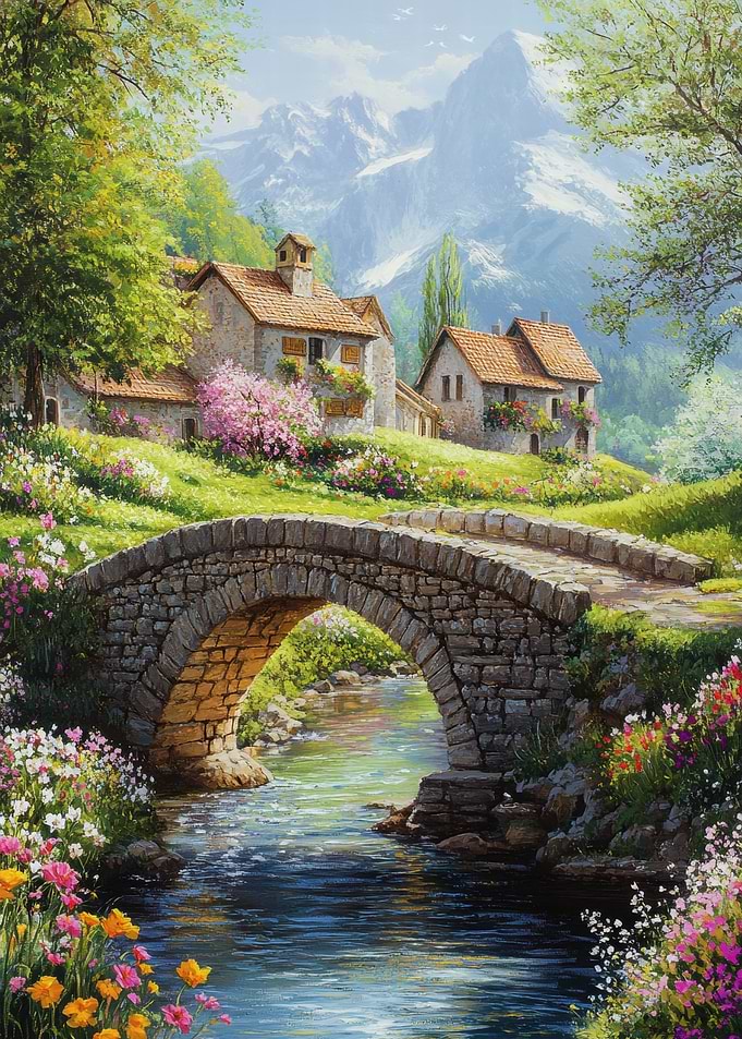 Stone Bridge in a Mountain Village
