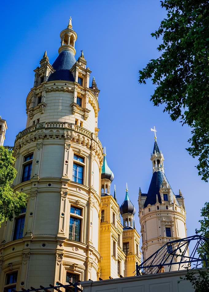 Schwerin Castle Towers Against Blue Sky