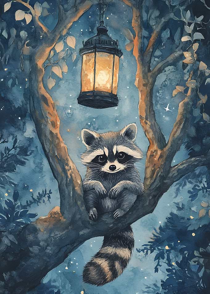 Raccoon Lantern in the Night