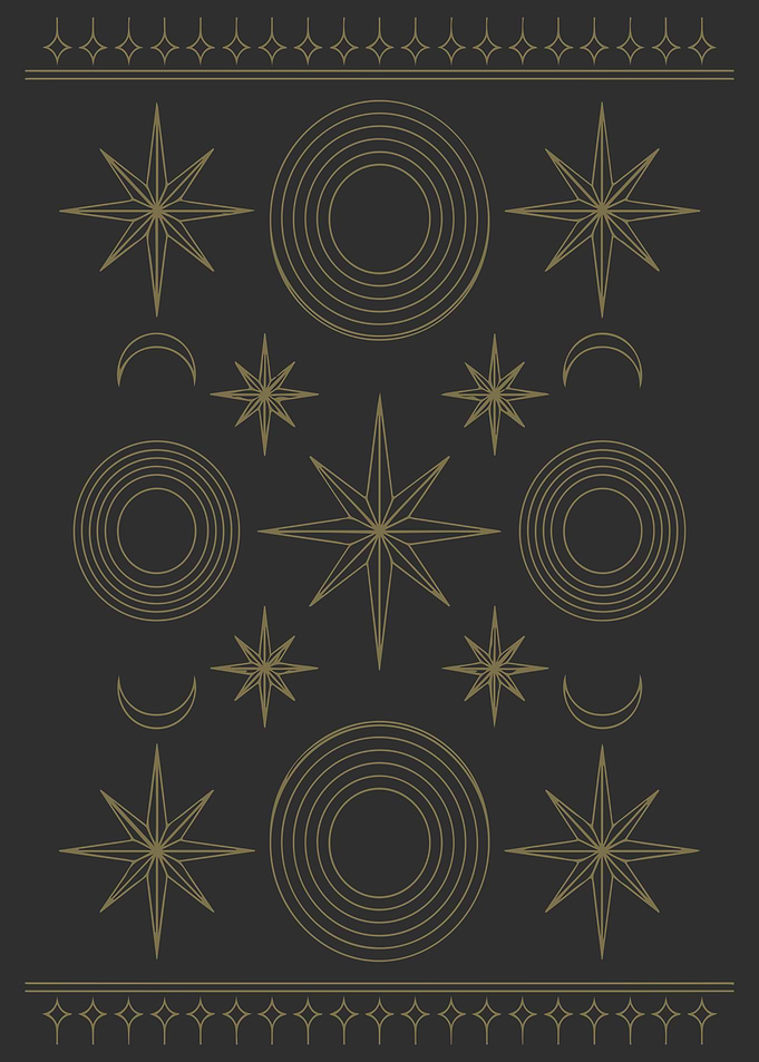Elegant Celestial Pattern in Gold on Black