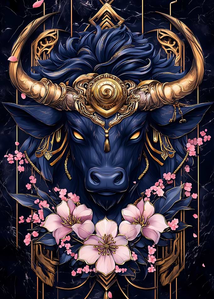 Golden Bull with Flowers
