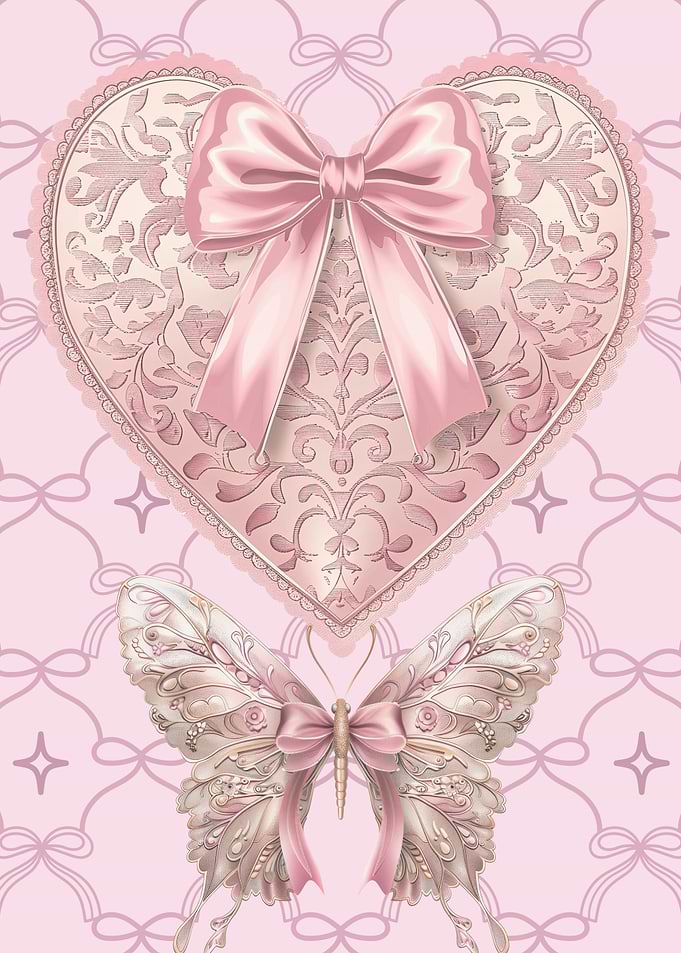 Coquette Pink Heart & Butterfly