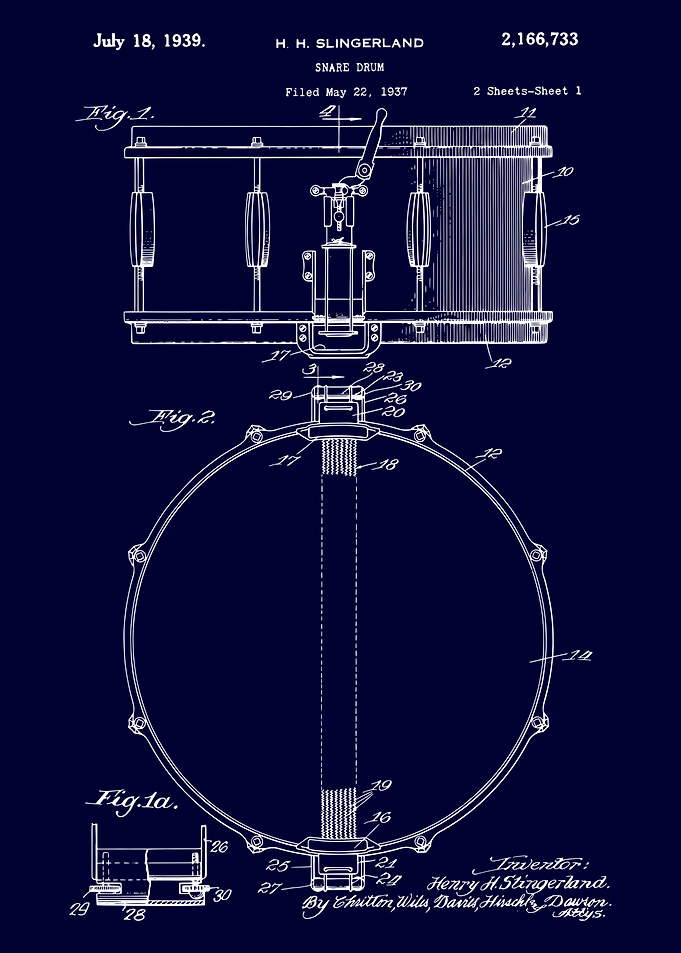 Slingerland Snare Drum Patent Blueprint
