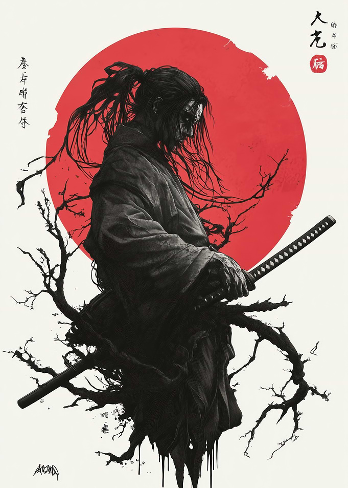 Samurai with Red Sun