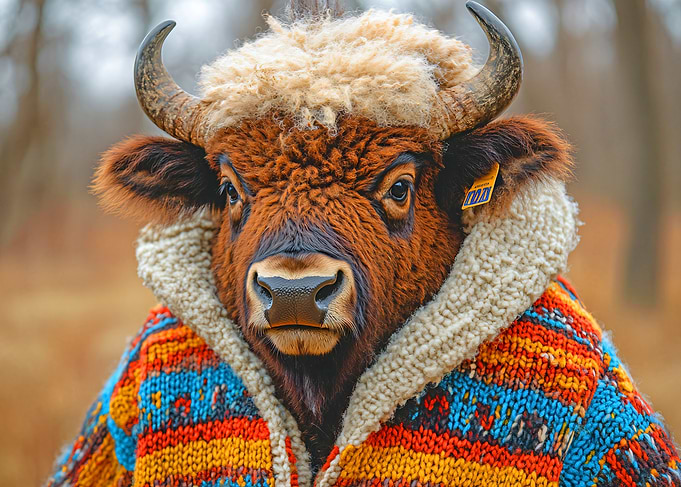 Bison in Knitted Sweater