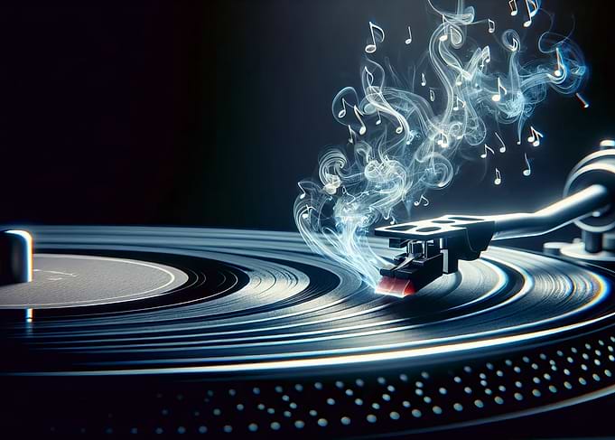 Vinyl Record Player with Music Notes