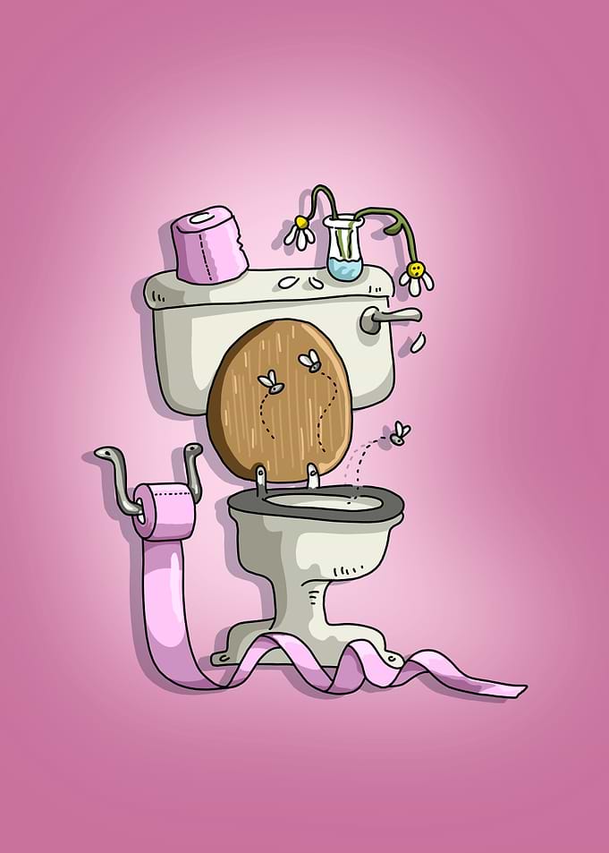 Cartoon Toilet with Flies